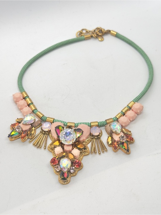 J. Crew Jewelry - J Crew Dragonfly Necklace Cord Crystal Statement Turquoise Pink Rhinestone